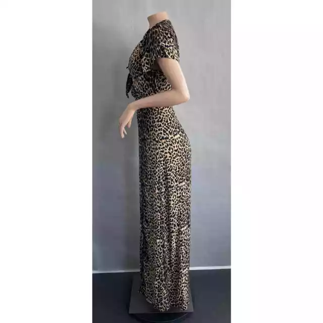 Oasis Dress Women 16 Plus Animal Print Leopard Midi Split Hem Tie Front Ruffle 3