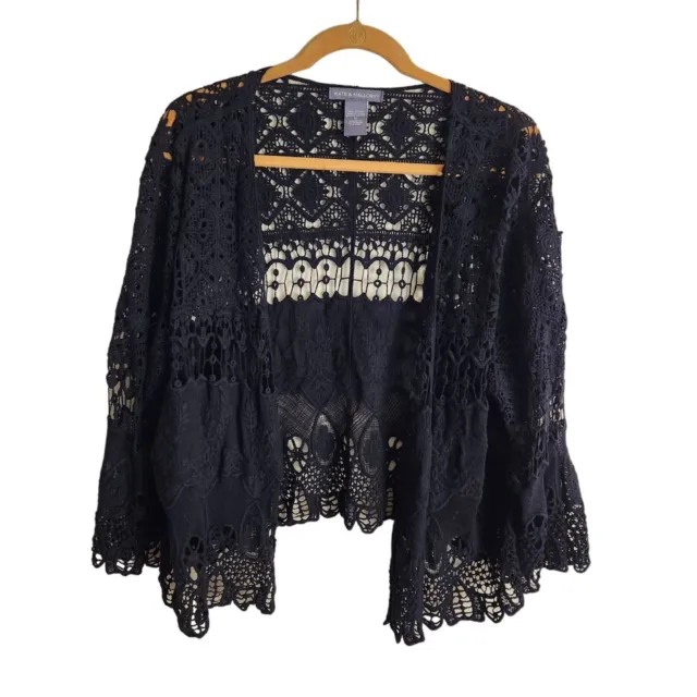 Kate & Mallory Black Crochet Lace Open Front Cardigan Sweater Size 1X