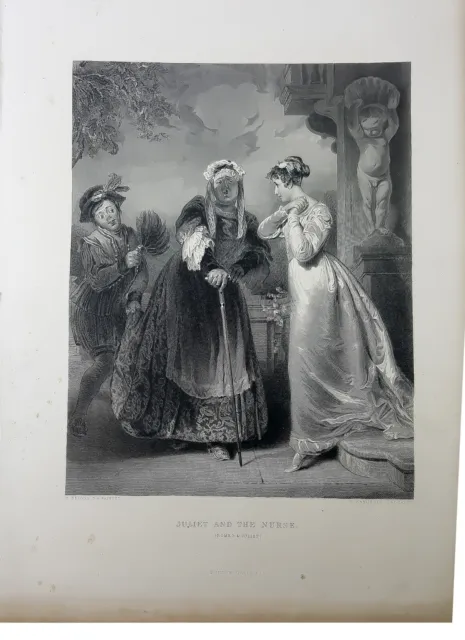 Juliet and the Nurse  engraving S.Sangster after H.Briggs, 19th century.