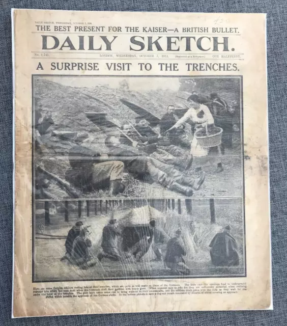 Ww1 Daily Sketch Visit To The Trenches 7Th October 1914 Original Newspaper