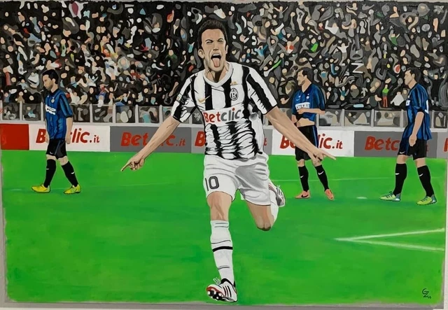 quadro juventus del piero linguaccia opera olio su tela 100x70cm