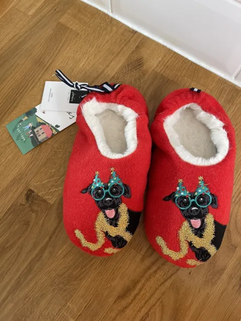 Pantofole pantofole per ragazze Joules bambino cane di Natale taglia M 12 - 13 NUOVE PREZZO DISPONIBILE £16,95