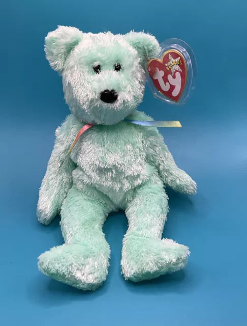 Ty Beanie Babies Sherbert  Baby Light  Green Bear 2002  Tag In Plastic Protector