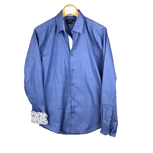 Chemise Homme Georges Rech Taille L (41-42) - Coton/polyester Bleu, Manches Longues, Coupe Slim, Occasion Bon état