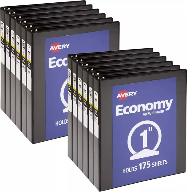 1 Inch Economy View 3 Ring Binder, round Ring, Holds 8.5" X 11" Paper, 12 Black
