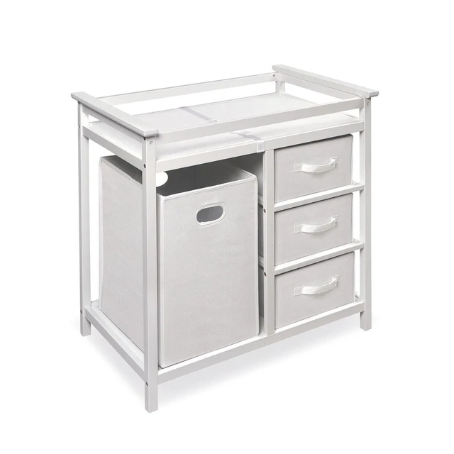 Badger Basket White Modern Changing Table With 3 Baskets and Hamper 02500