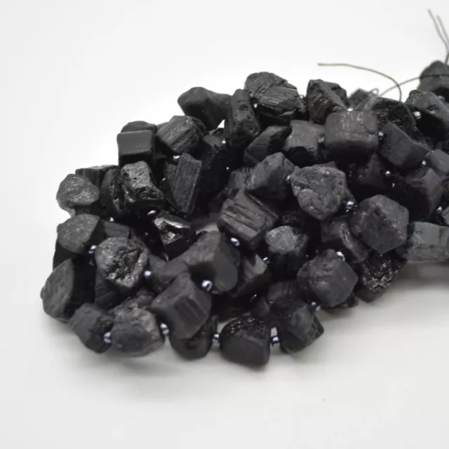 Raw Black Tourmaline Nugget Beads - 12mm - 15mm x 14mm - 15mm