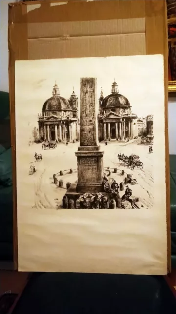 Lithographie - Roma, Rom "Piazza del Popolo"