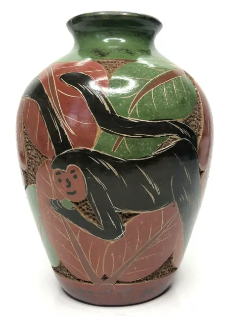 San Juan de Oriente Art Pottery Vase Urn Stoneware Clay Pottery Monkey  6.5"