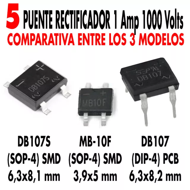 5x Puente rectificador miniatura. Escoge entre 3 tipo. Para iluminación vagones.