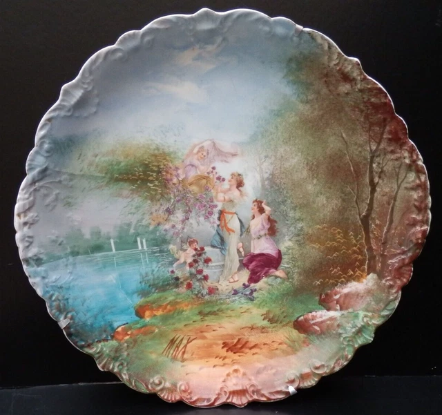 Grand PLAT Assiette en Porcelaine Ø 35 cm Scène Romantique au Chérubin Lac