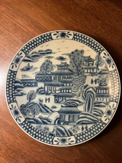 10” Chinese Canton Plate.  Blue & White.  Payne Street Exports.  Can Be Hung.