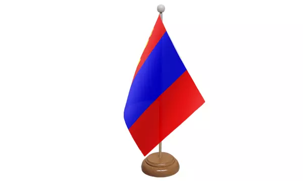 Mongolia Table Flag (9" x 6") with Wooden Stand