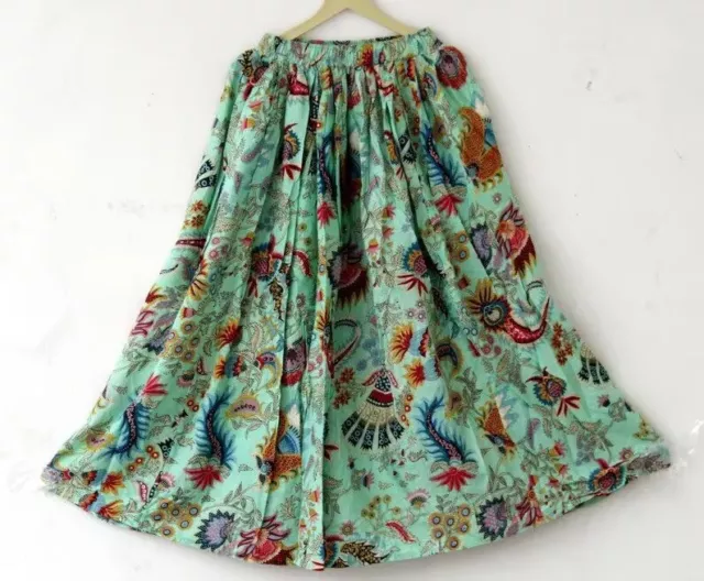 Indien Vert Mukut Handmade Coton Jupe Longue Femme Vêtements Soirée Jupe US