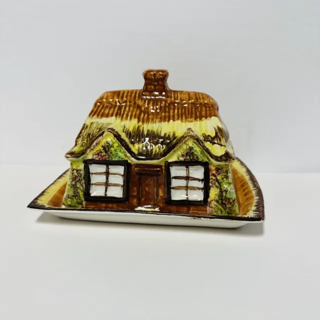 Covered Butter Cheese Dish Tray Cottage Ware Ye Old Cottage England Vintage