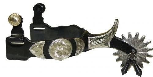 Showman Black Steel Jingle Bob Spurs w/ Silver Engraved Accents