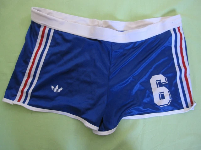 SHORT ADIDAS EQUIPE de France Porté #6 Vintage Football Bleu 80'S