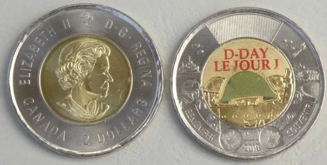 Kanada / Canada 2 Dollars Gedenkmünze 2019 75 Jahre D-Day in Farbe p2764.2 unz.