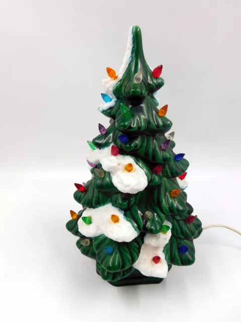 Vintage 11" Hand Made Ceramic Lighted "Snow Tipped" Christmas Tree 2