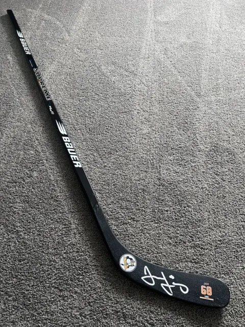 JAROMIR JAGR Pittsburgh Penguins Celebrate 68 SIGNED Hockey Stick Beckett COA