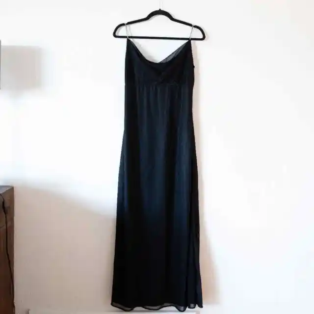 Vintage Gunne Sax Jessica McClintock Formal Dress Black Glitter Y2k Slip Dress