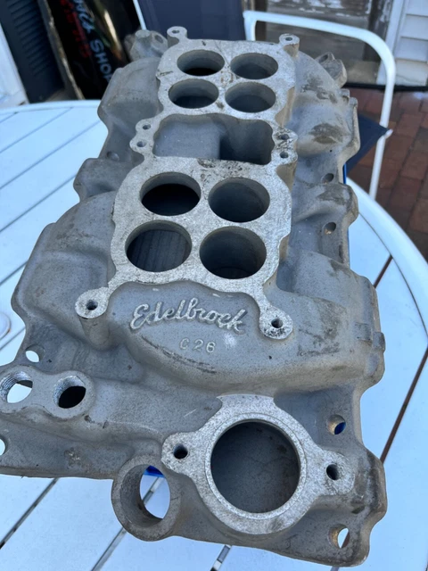 NEW SBC Gasser Edelbrock C-26 dual quad intake manifold for SBC new neber used NEW SBC Gasser Edelbrock C-26 dual quad intake manifold for SBC new neber used