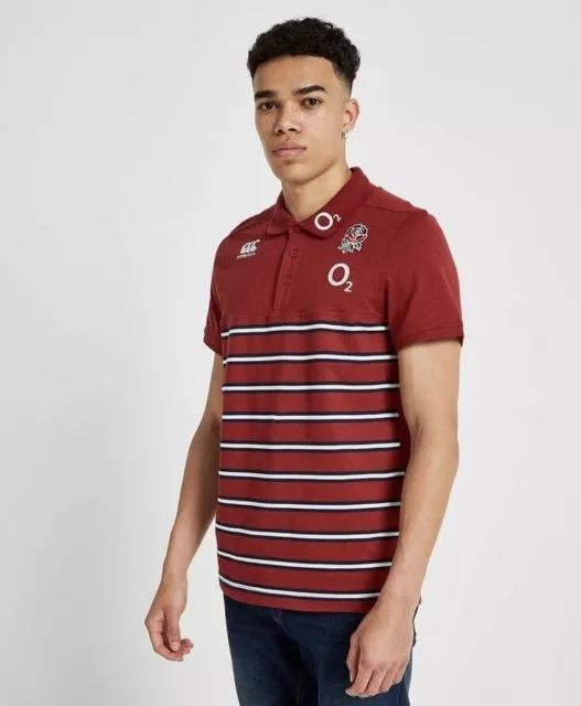 Polo homme à manches courtes rayé Canterbury Angleterre RFU rouge Royaume-Uni taille S