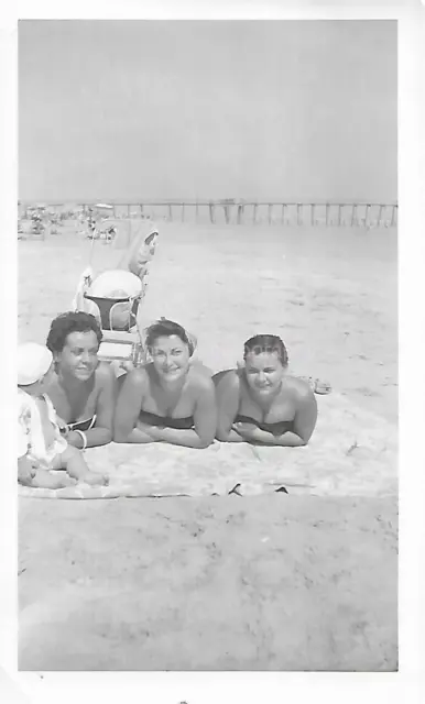 Vintage FOUND PHOTOGRAPH bw MID CENTURY BEACH PORTRAIT Original Snapshot 19 18 S