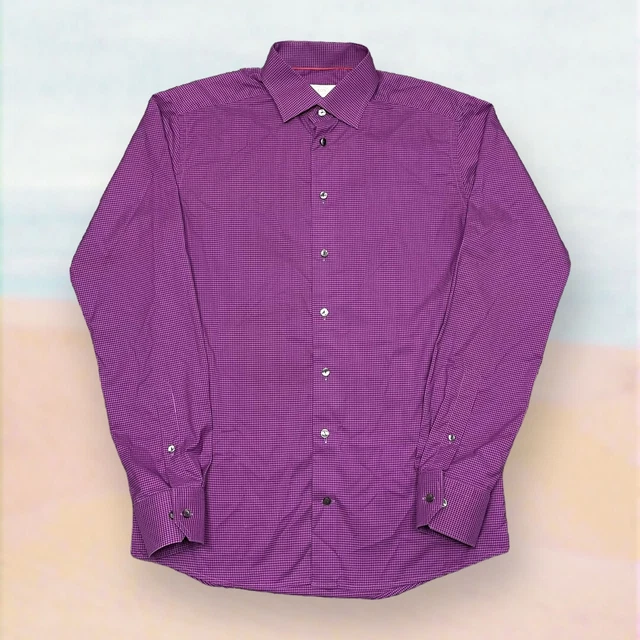 Eton Shirt Mens 15.5 40 Slim Purple Check Long Sleeve Spread Collar
