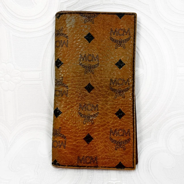 Vintage MCM Bi-Fold Leather Wallet Unisex Checkbook Cover - Distressed Authentic