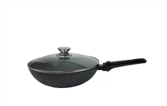 32cm WOK Pfanne mit Deckel Induktion Pfanne Bratpfanne schwarz