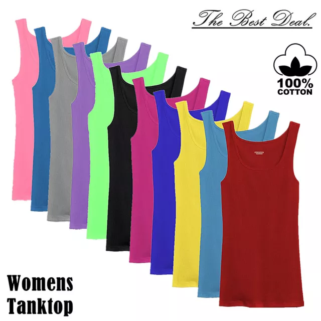 3-12 Pcs Womens 100% Cotton Basic Ribbed Plain Solid Tank Top Sleeveless Shirts