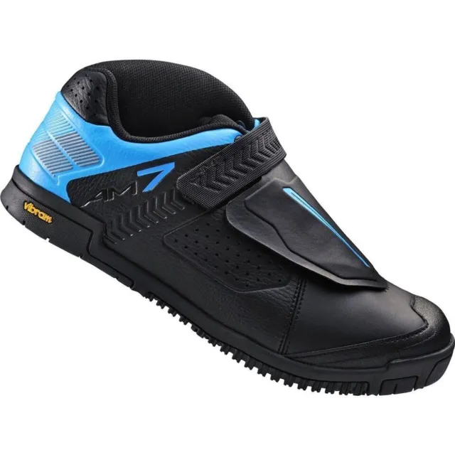 Shimano Cycling Shoes SH-AM7 Black Blue all Mountain MTB Size 7.5 Flat Pedal