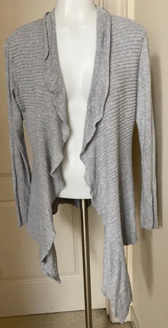 Eileen Fisher Gray Open Front Cardigan Sweater “S” Cotton & Linen Blend Ribbed