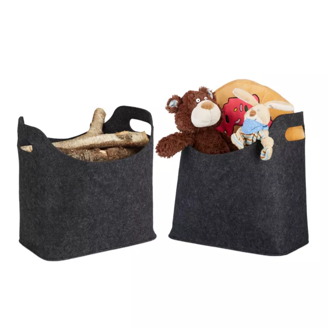 2x Filztasche anthrazit, Kaminholztasche, Filzkorb, Kaminholzkorb, Holztasche