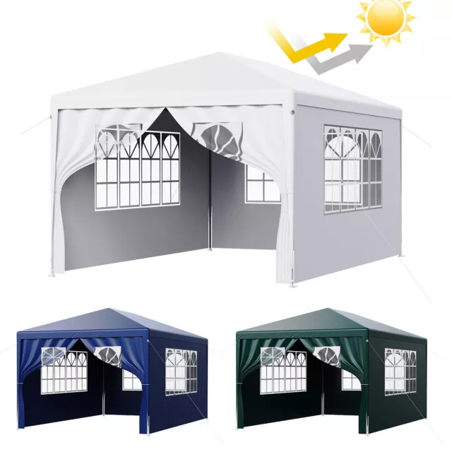 Pavillon 3x4 m Gartenpavillon Partyzelt Gartenzelt 4 Seitenteile Weiß/Grün/Blau