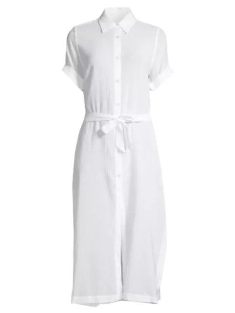 DL1961 Women's Crinkled White Tie Waist Midi Length Shirt Dress NWT 3