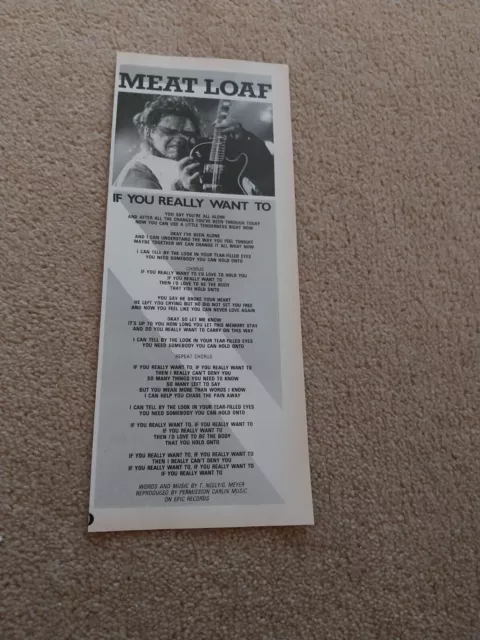 Tnewl55 Advert 11X4 Meat Loaf : 'If You Really Want To' Song Words