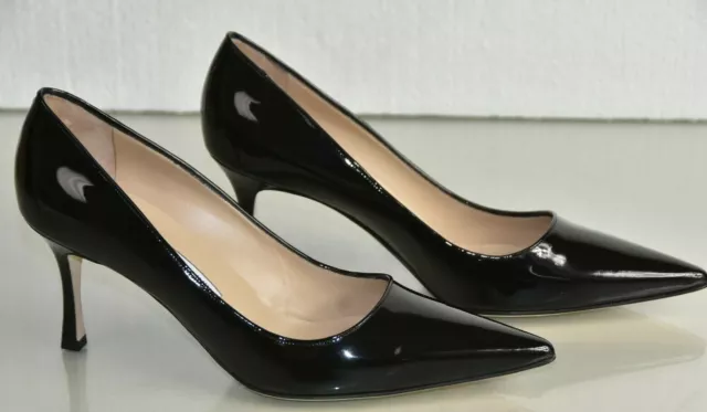 NEW Manolo Blahnik BB Patent Leather Pumps Heels Pointed toe Black Shoes 41.5