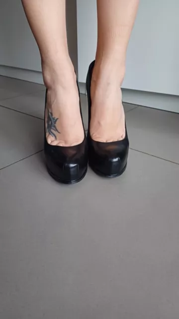 BLACK LEATHER PLATFORM Heeled Court Shoes By Kelsi Dagger Size 7 / 40 ...