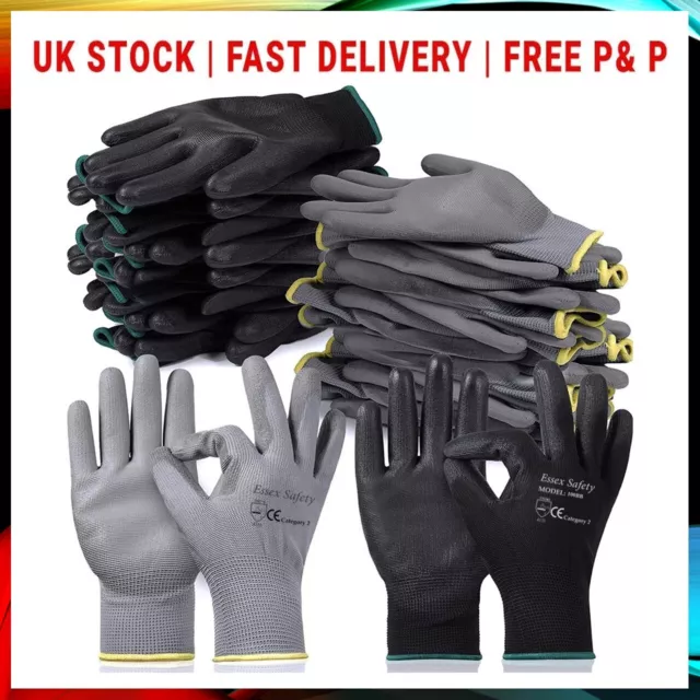 24 Pairs PU Coated Industrial Safety Work Gloves Mens Builders Construction Grip