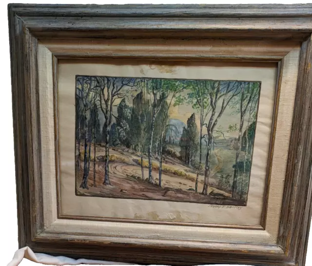 Vintage Early 20th Century American Regionalist Art Landscape Watercolor Barrlay