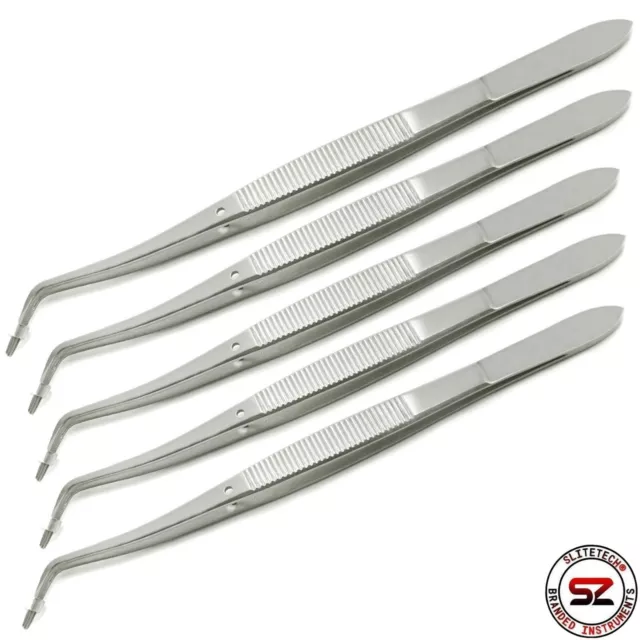 5x Meriam Pinzette gebogen 16 cm Dental Zahnarzt Zahn Naht OP Chirurgische CE