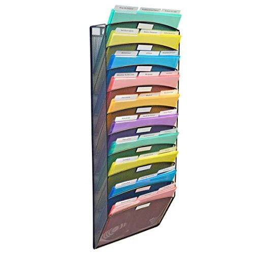 Mesh Wall File Organizer, 10 Tier Vertical Includes 18, 3rd-Cut PocketFiles