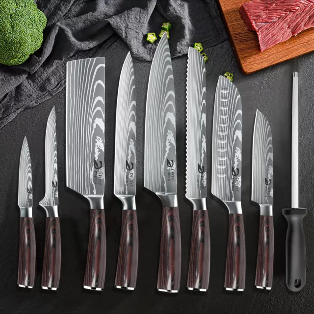 8Pcs Kitchen Knife Set Professional Damascus Pattern Steel Chef Knives With Bag
