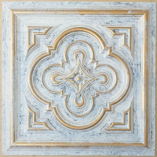 Faux tin vintage Ceiling tiles aged white gold decor wall panels PL36 10pcs/lot