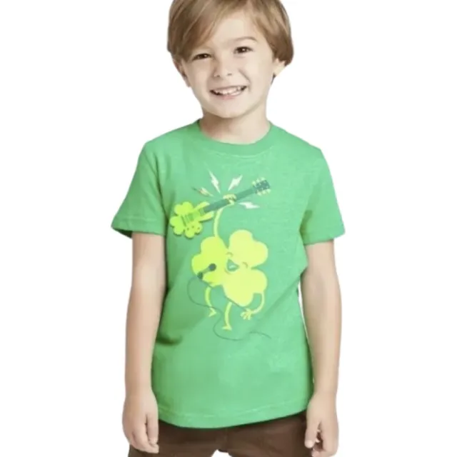 Toddler Green Saint Patricks Day Rocking Out Shamrock T-Shirt Graphic Tee 18m