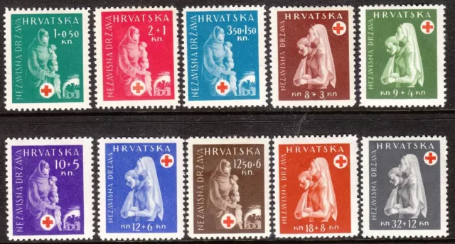 Stamp Croatia Sc B42-51 1943 WWII Fascism NDH Red Cross Aid Nurse MNH