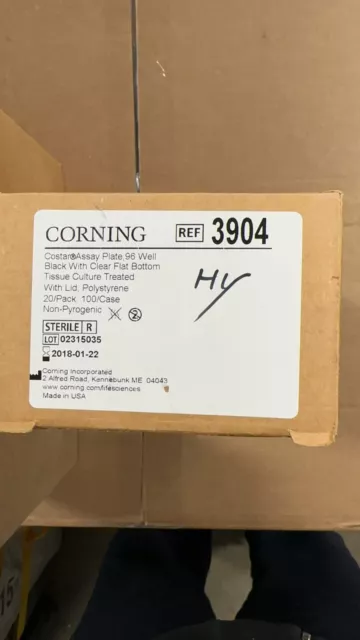 Corning Costar 96 Well Assay Plate Flat Bottom w Lid # 3904 Sterile,   25/Pk