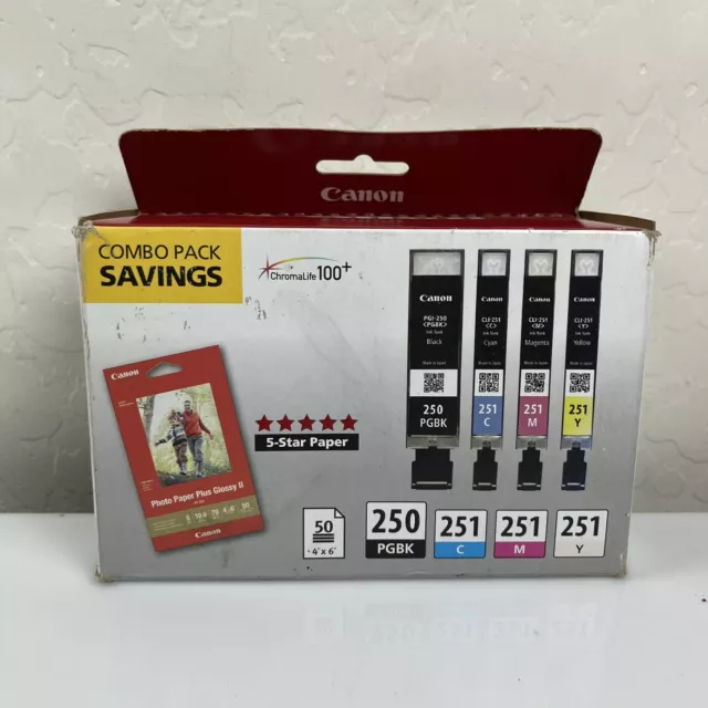 Genuine Canon PGI-250/CLI-251 ComboPack w/ 50 Sheets Photo Paper NEW